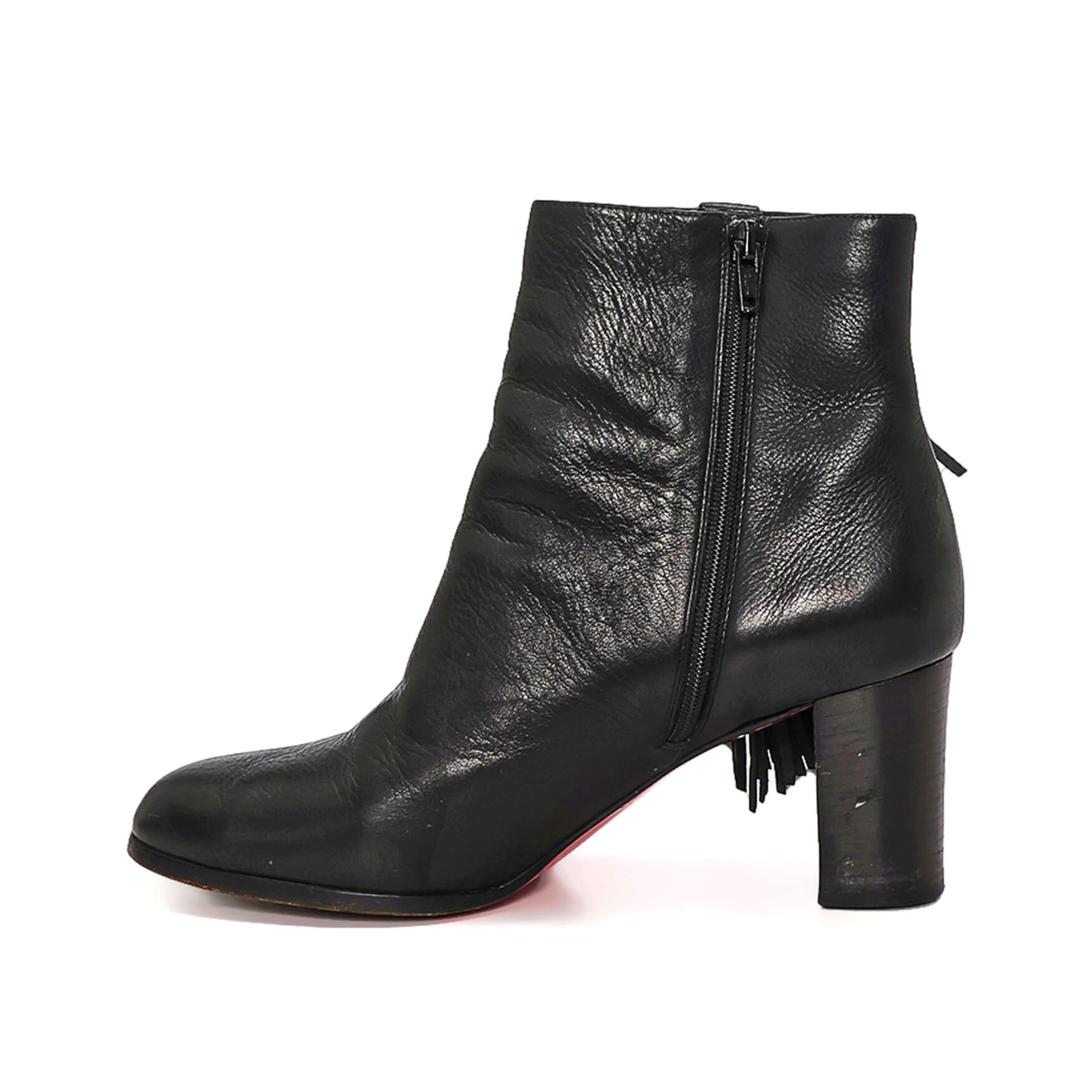 Christian Louboutin - Black Leather Fringee Ankle Bootie